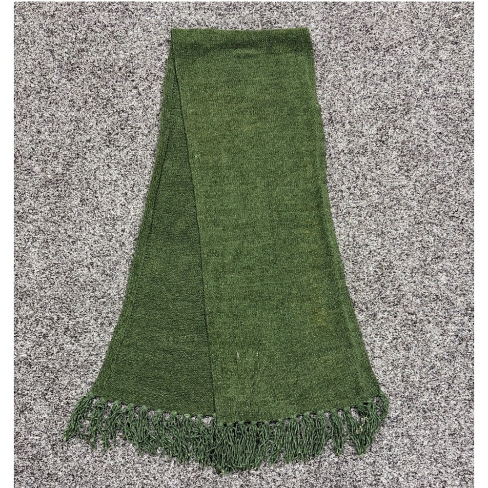Collection XIIX Scarf Unisex OS Green Silk Cotton Knit Fringe Gorpcore Earthy